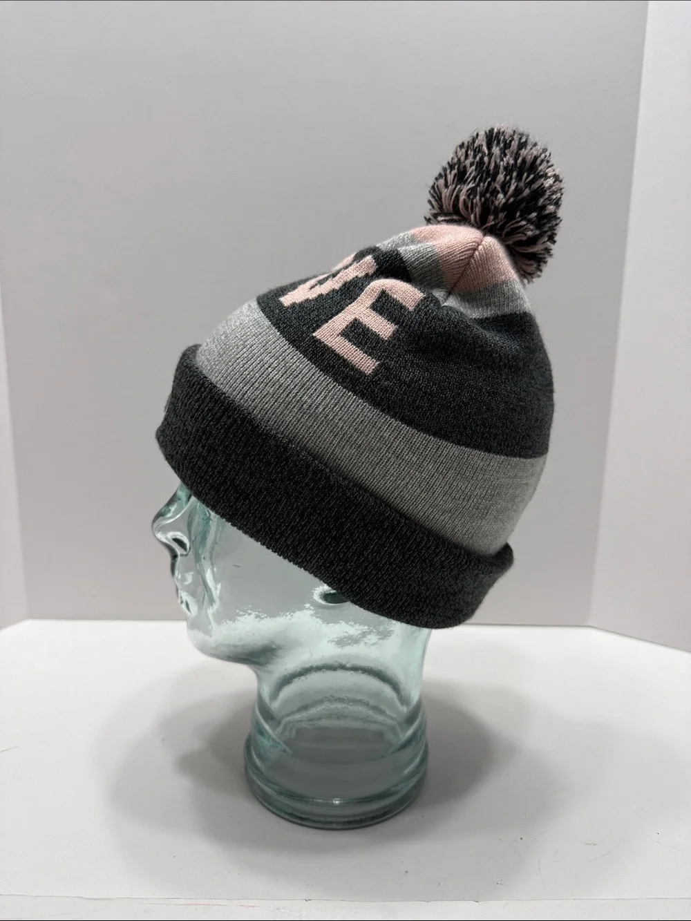 Disney Mickey Mouse Gray & Pink Pom-Top Knit Beanie with Cuffed Logo